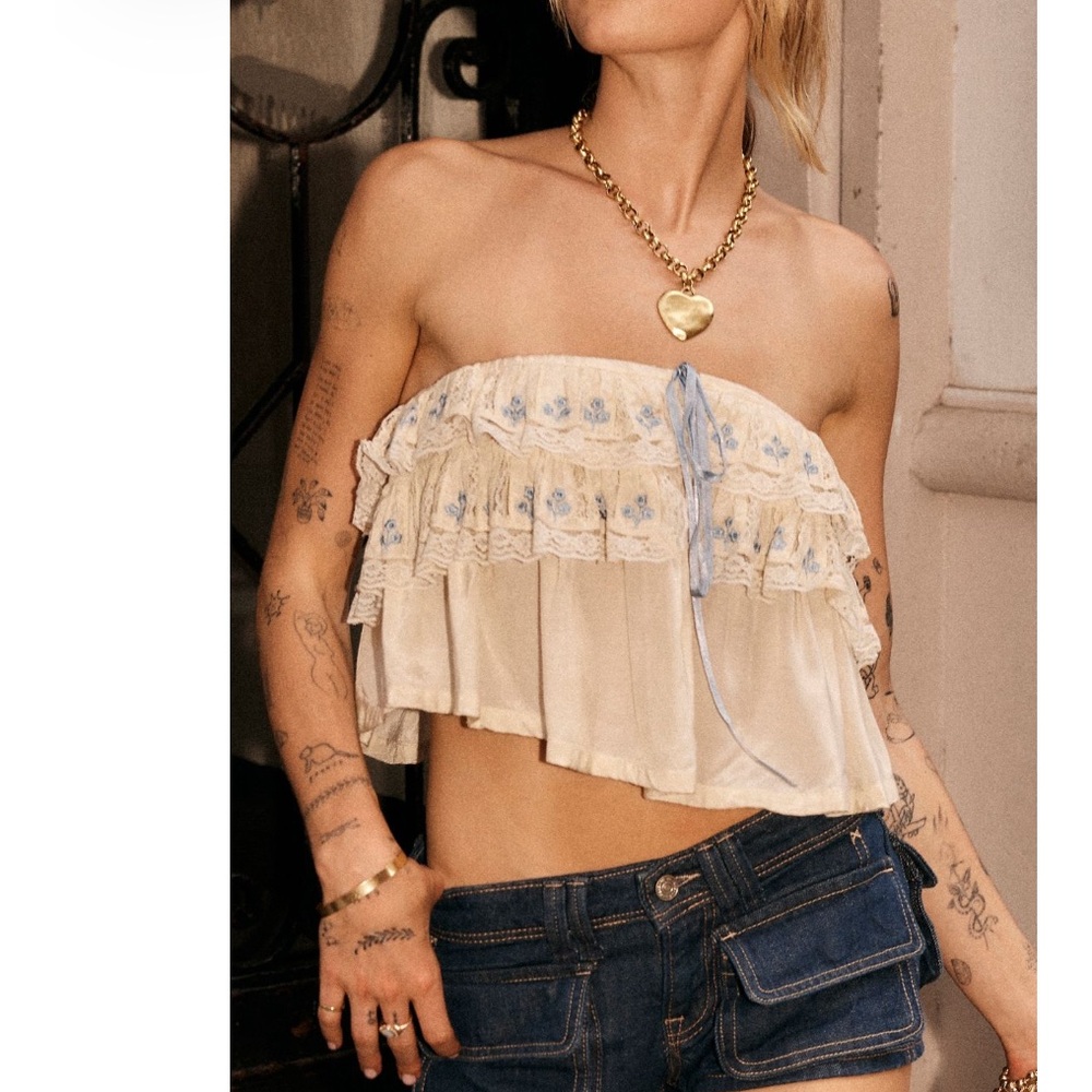 Free People Tailia embroidered Tube Top NWT SIZE M